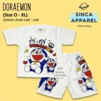 Baju Setelan Anak Cowok Laki Laki [Set Kaos Celana] - Doraemon - Size XS