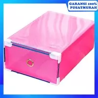 Kotak Sepatu Transparan Frame Stainless Shoes Box Transparent - Pink