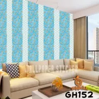 Grosir Murah Wallpaper Sticker Dinding Biru Garis Putih Daun Emas