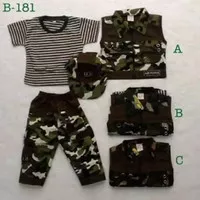 Baju Setelan Rompi Army Kaos Celana Tentara Topi Bayi Laki Anak Laki
