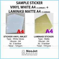Sample Sticker Stiker Vinyl Inkjet Putih Glossy + Laminasi Matte A4