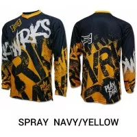 Jerseys Dirtworks Spray Navy Yellow - Jersey Sepeda adem - Jersey MTB