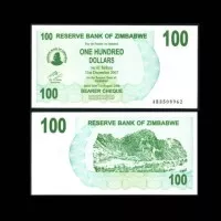 ZIMBABWE 100 DOLLAR 2006/07 UNC BEARER CHEQUE UANG ZIMBABWE ORIGINAL