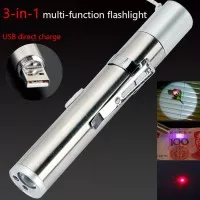 Senter 3 in 1 Mini Multifunction LED Laser UV USB Rechargeable
