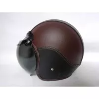 HELM BOGO RETRO KULIT DEWASA WARNA HITAM-COKLAT