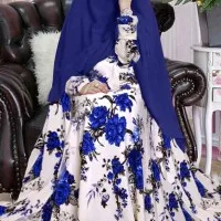 Gamis Monalisa - Syari Flower Blue Plus Hijab - Bisa Request Warna