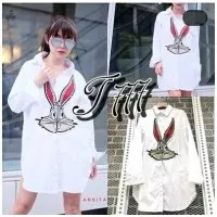 MINI DRESS KEMEJA PANJANG TUNIK PUTIH KELINCI JUMBO RABBIT LISSA