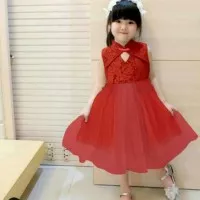 [SUNNY RED SL] Dress anak perempuan brukat merah terang