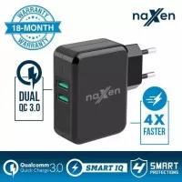 Naxen Qualcomm Quick Charge 3.0 2-Port USB Xiaomi Oppo Travel Charger - Hitam