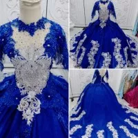 gaun baju kebaya biru elektrik silver