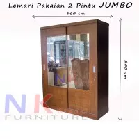 Lemari Pakaian 2 pintu JUMBO, lemari baju sliding door FULL KACA