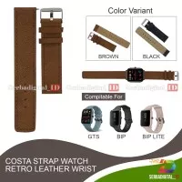 Costa Strap Watch Retro Leather Wrist 20mm For Amafit Bip/Lite/GTS