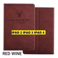 iPad 2 iPad 3 iPad 4 Lama Flip Cover Sarung Casing Case Rusa Deer Abu