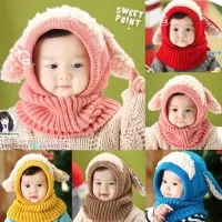 TOPI BUNNY WINTER HAT / TOPI RAJUT ANAK BAYI / BALITA - MERAH