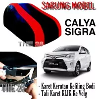 Sarung Mobil TOYOTA CALYA Strip MERAH Body Cover Penutup Sigra Premium