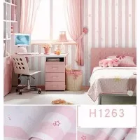 Wallpaper Sticker Dinding Motif Salur Pink Bintang 45cm x 10m