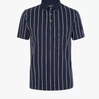 MARKS & SPENCER - Kaos Polo Pria - Cotton Vertical Striped Polo Shirt - WHITE, S STD