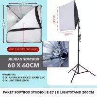 Paket Studio Foto Light Stand 2M - 1 Socket E27 - Softbox 60x60cm