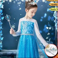 baju anak dress gaun princess elsa frozen crown + scepter