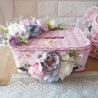 Tempat Tissue Pink Hias Bunga Custom / Kotak Tisu / Dekorasi Rumah