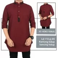 Baju Koko Yunus / Pakaian Muslim Pria Warna Merah Maroon
