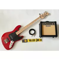 Gitar Bass Fender Jazz Bass Merahh + Ampli Bastille + Kabel & Strap