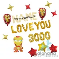 Balon Foil Simple Set Iron Man Love You 3000