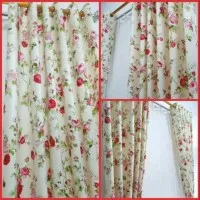 gorden shabby chic katun biru tirai jendela pintu minimalis murah