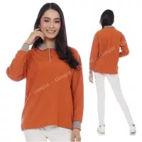 Kaos Polo Panjang MERAH BATA KERAH ABU / Kaos Kerah Panjang