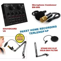 Paket Alat rekaman - home recording Mic BM-800 - Soundcard V8 - stand