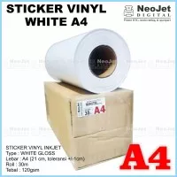 Sticker Stiker Vinyl Inkjet White Glossy A4 Panjang 30 Meter