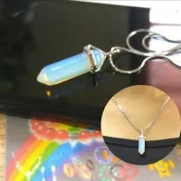 Kalung Liontin Batu Barjad Api/Moonstone Model Peluru Pria Wanita