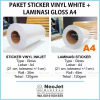 Paket Sticker Stiker Vinyl Inkjet White Glossy + Laminasi Glossy A4