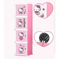 LEMARI PLASTIK KARAKTER HELLO KITTY 4 SUSUN/Rak 4 Pintu/Rak Portable