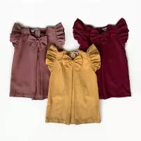 Kiddiepods Kiyo Dress/Gaun Anak Pita Polos/Baju Terusan Anak Ruffle - Caramel, Size M