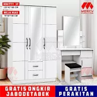 Paket Hemat Furniture Ruang Kamar Lemari 3Pintu dan Mejarias Putih