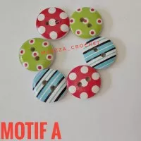 Kancing Bulat Kayu Motif Polkadot Stripe/ Stripe Pattern wooden button