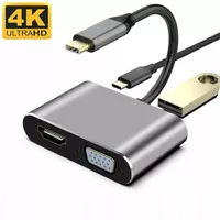 Kabel Converter 4Kx2K OTG USB Type C 3.1 to HDMI/VGA/USB 3.0/PD 4 in 1