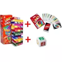 Uno Stacko / Mainan Balok Susun Tower / Board Games + KARTU + DADU