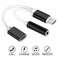 Robotsky Adapter 2 in 1 USB Type C to AUX 3.5mm Headphone + USB -Black
