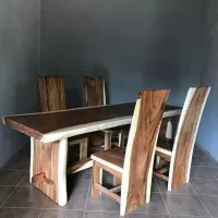 set kursi meja makan, kayu trembesi cafe bar antik jati termurah