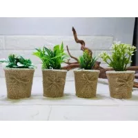 Pajangan Rumputtiga Pot Mini Burlap Kecil Pajangan Unik Cantik