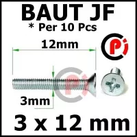 Per 10 Pcs Baut Bolt JF 3x12 mm 3 x 12 mm Per 10pcs