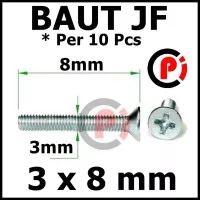 Per 10 Pcs Baut Bolt JF 3x8 mm 3 x 8 mm Per 10pcs