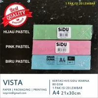 Kertas HVS Sidu Warna A4, 80 gsm, 80 gram, 1 PAK isi 20 lembar A4