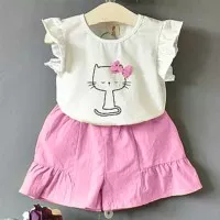 [ST PINK CAT SL]Setelan anak perempuan spandek pink