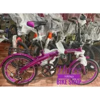 SEPEDA LIPAT EVERGREEN 20 inch DOUBLE DISC 7 SPEED Warna Ungu