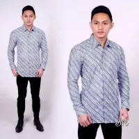 Baju Batik Pria/Kemeja Batik Panjang biru muda motif khas Pekalongan