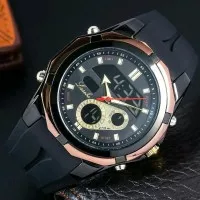 Jam Tangan Lasebo Type LSB809 Dualtime Rubber Original Fullblack