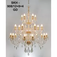 Lampu hias gantung kristal lilin chandelier 3 susun SKH 908 12+8+4